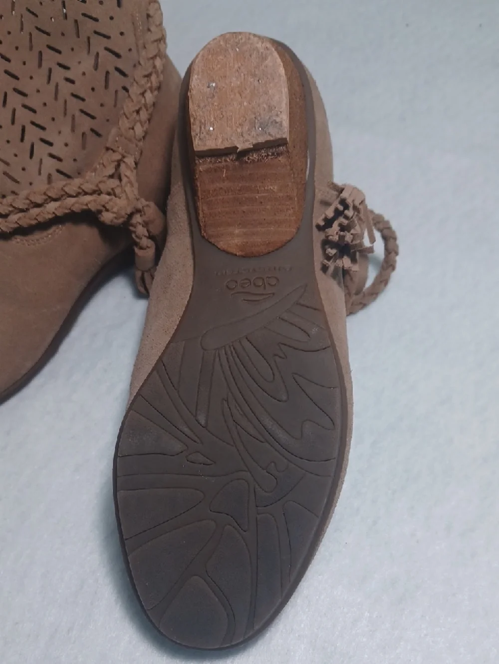 Abeo Taupe Suede Braided Cuff Ankle Booties - Picture 3 of 4
